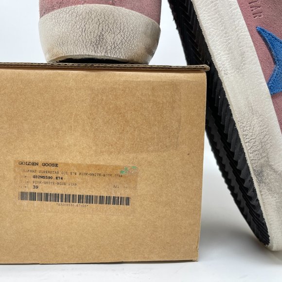 Golden Goose Superstar Sneakers Pink Suede Blue Star Size 39 US 9 - Picture 9 of 10